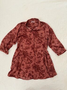 Mode Clothing Floral Button Front Blouse Size Small Rust Cottagecore Boho